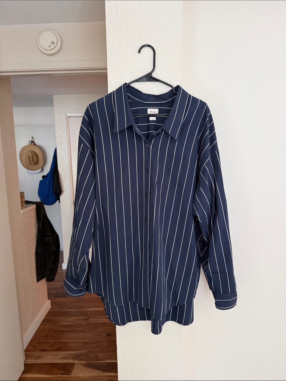 Woman’s Navy Stripe Button-Up Shirt by Unbranded